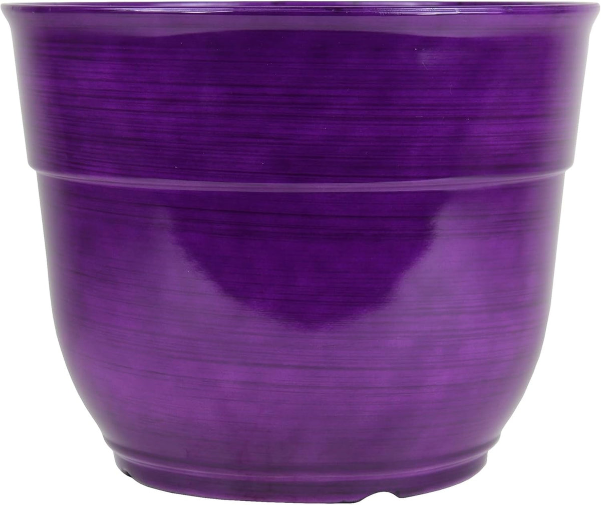 Garden Elements Indoor/Outdoor Glazed Brushed Happy Plastic Planter, Large, Bright Pink, 15"