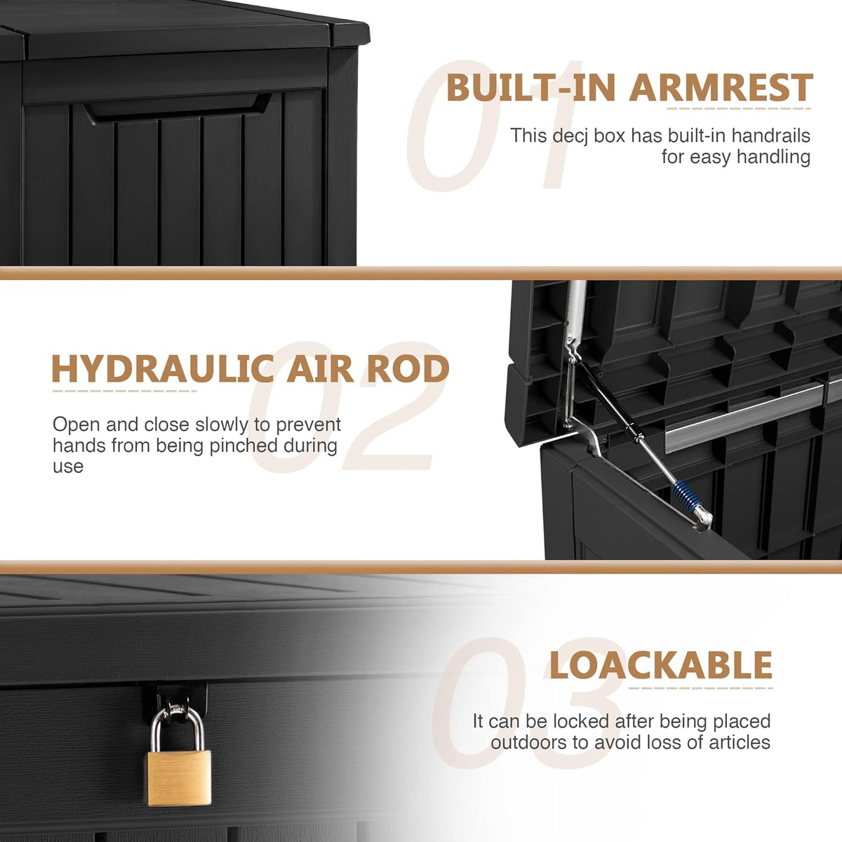 Devoko 100 Gallon Waterproof Large Resin Deck Box Indoor Outdoor Lockable Storage Container for Patio Furniture Cushions Garden Tools (100 Gallon, Black)