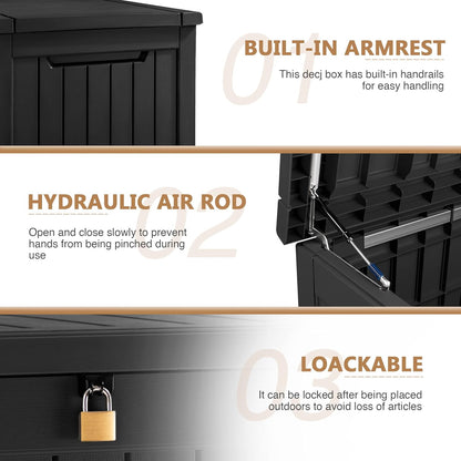 Devoko 100 Gallon Waterproof Large Resin Deck Box Indoor Outdoor Lockable Storage Container for Patio Furniture Cushions Garden Tools (100 Gallon, Black)