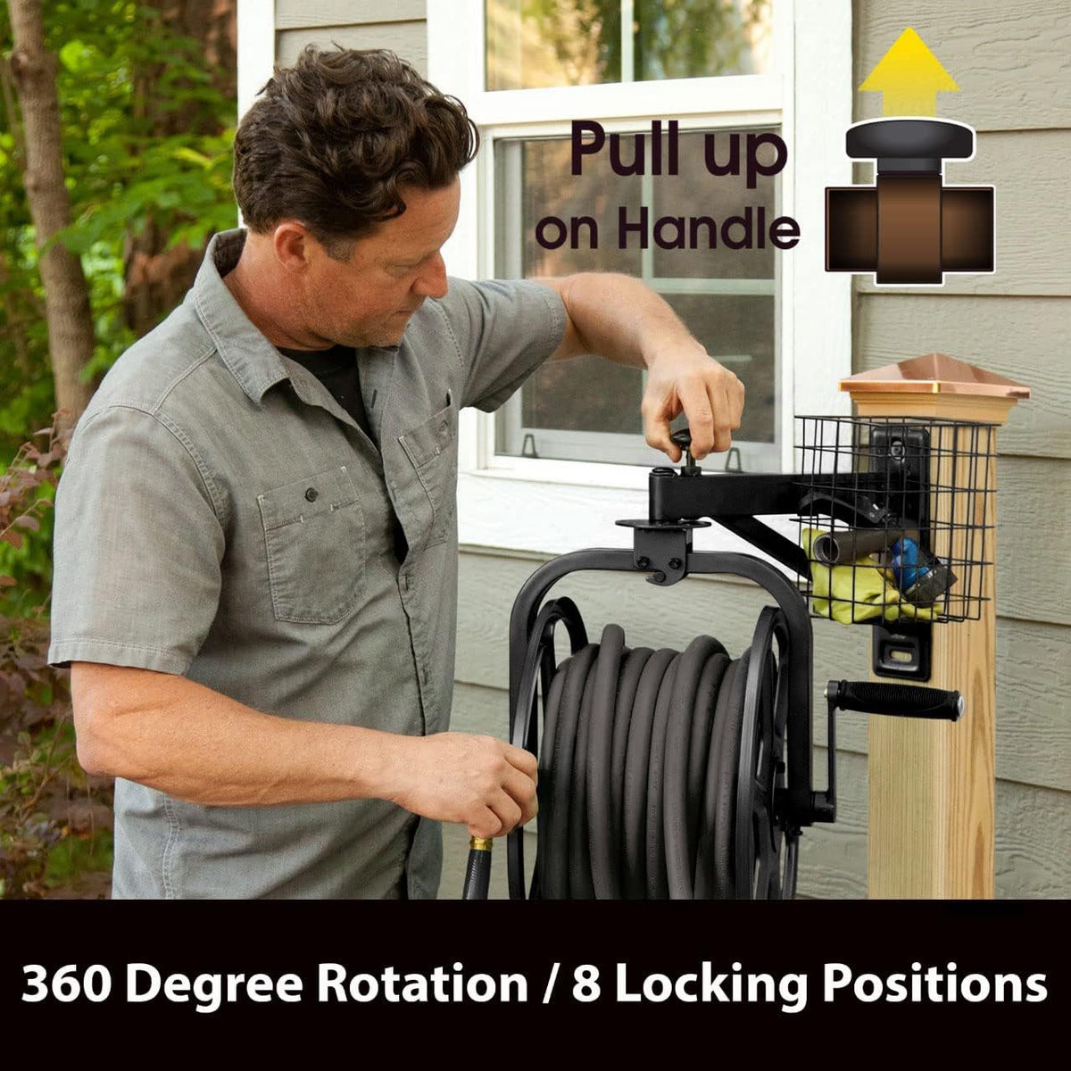 Liberty Garden 712-B Single Arm Navigator Multi-Directional Garden Hose Reel, Holds 125-Feet of, 5/8-Inch, Black
