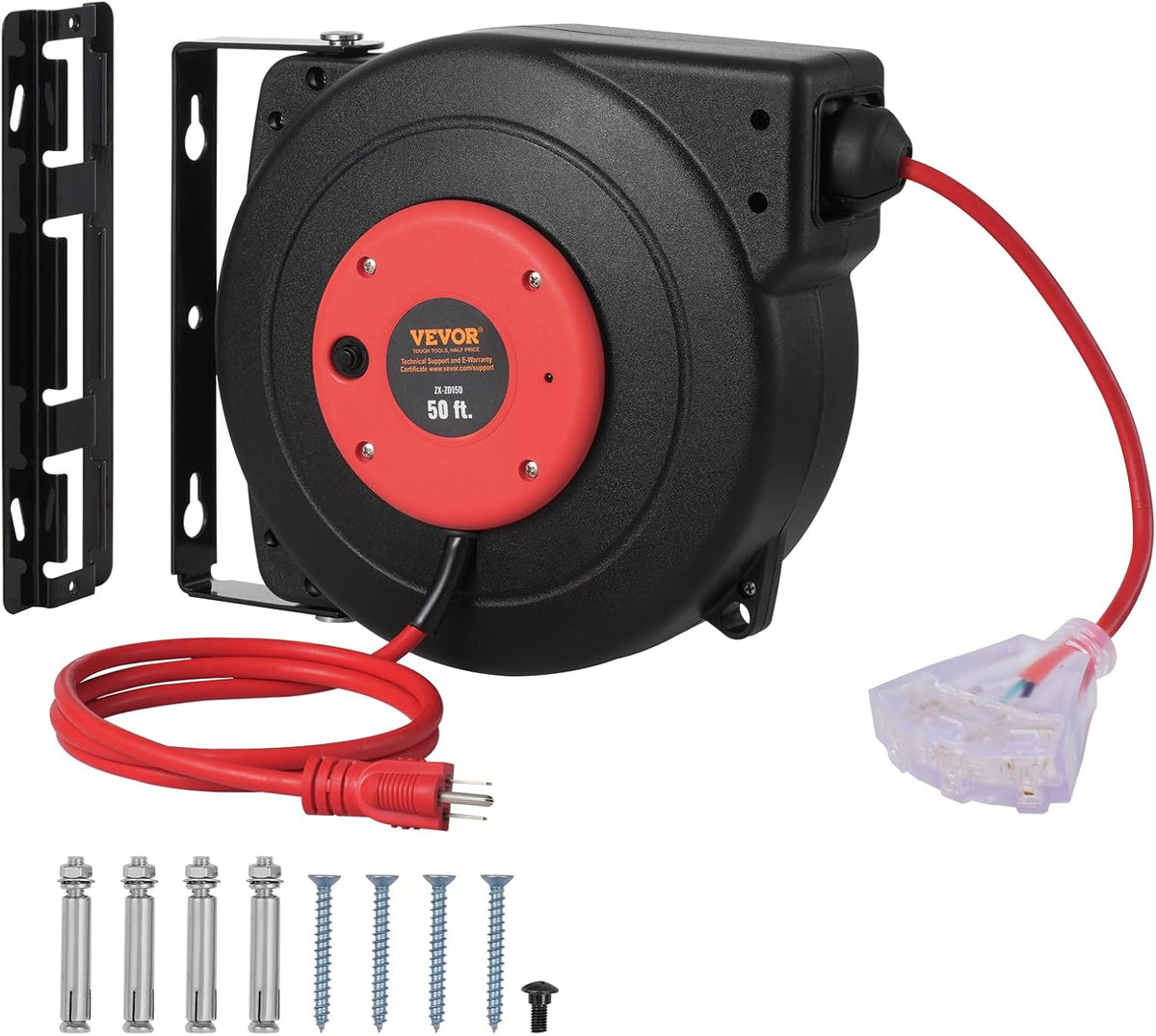65FT Retractable Extension Cord Reel, Heavy Duty 12AWG/3C SJTOW Cord