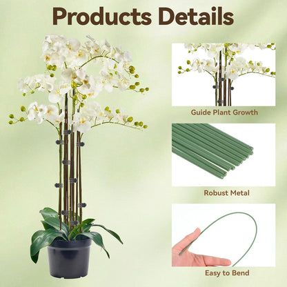 JJUNW 10 Pcs Plant Stakes for Indoor Plants, Plants Support Stakes with 15 Pcs Plant Clips, 15.75 Inch Orchid Clips for Garden Supporting Stems Vines Stalks Grow Upright Flowers Gardening