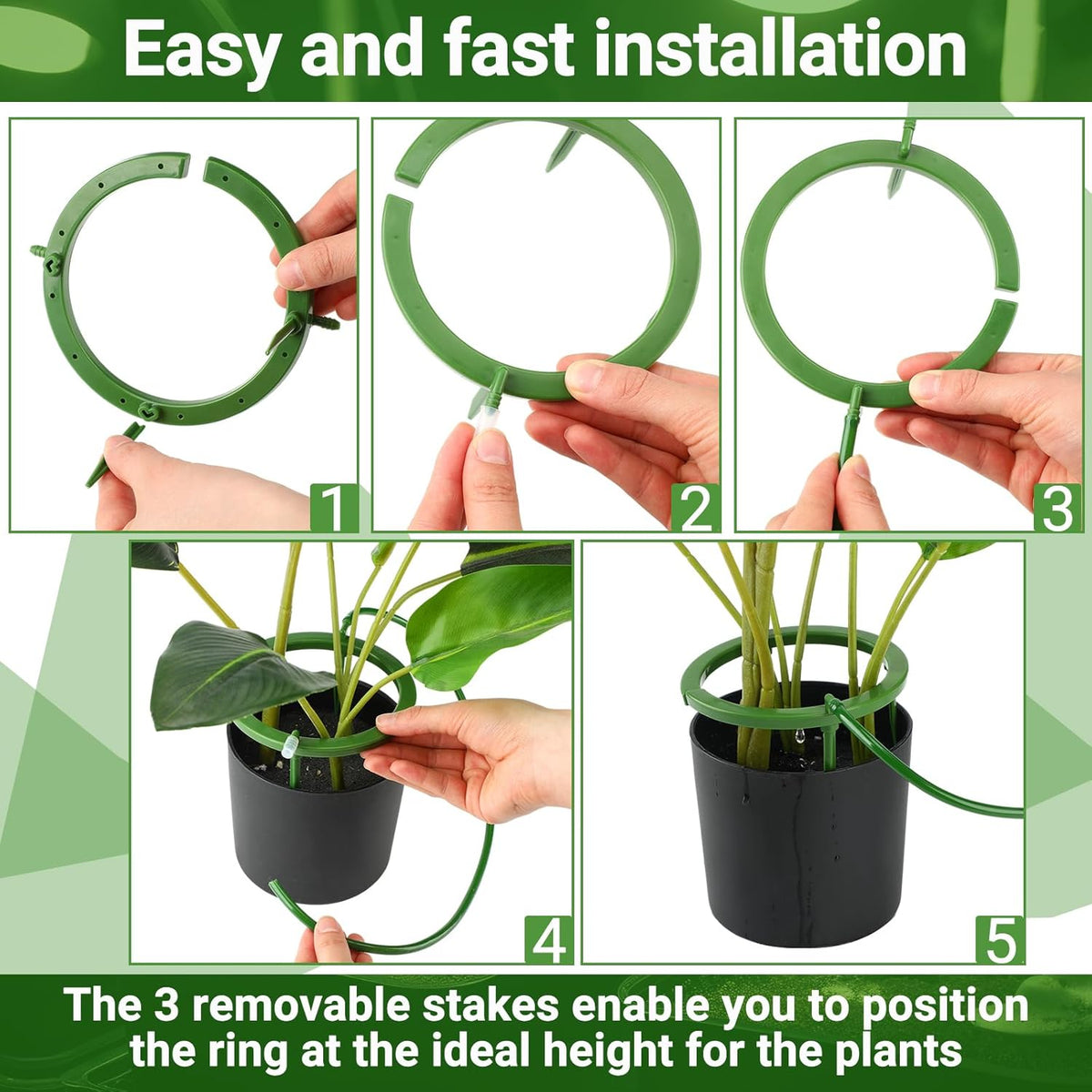 Tujoe 4 Set Water Ring 3 Leg Support Drip Emitter Drip Ring with 1/8 Inch Barbed Inlet Fitting Removable Stakes for Grow Media Irrigation System Rain Watering Tree Plants, Green (5 Inch)