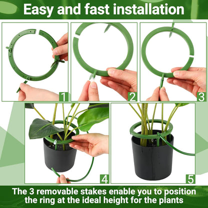 Tujoe 4 Set Water Ring 3 Leg Support Drip Emitter Drip Ring with 1/8 Inch Barbed Inlet Fitting Removable Stakes for Grow Media Irrigation System Rain Watering Tree Plants, Green (5 Inch)