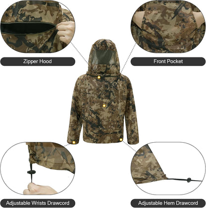 Mosquito Netting Suit Bug Net Mesh Clothing with Hood Outdoor Garden Hunting Camo Protection from Fly Insects Bugs