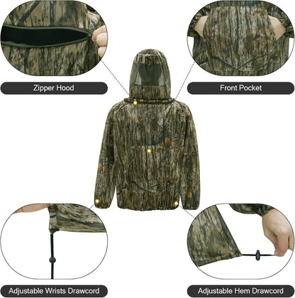 Mosquito Netting Suit Bug Net Mesh Clothing with Hood Outdoor Garden Hunting Camo Protection from Fly Insects Bugs