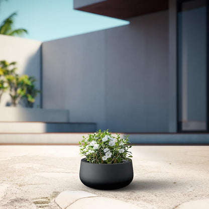 Kante 15.7" Dia Round Concrete Planter, Outdoor Indoor Garden Plant Pots with Drainage Hole and Rubber Plug, Modern Curvaceous Design, Slate Gray