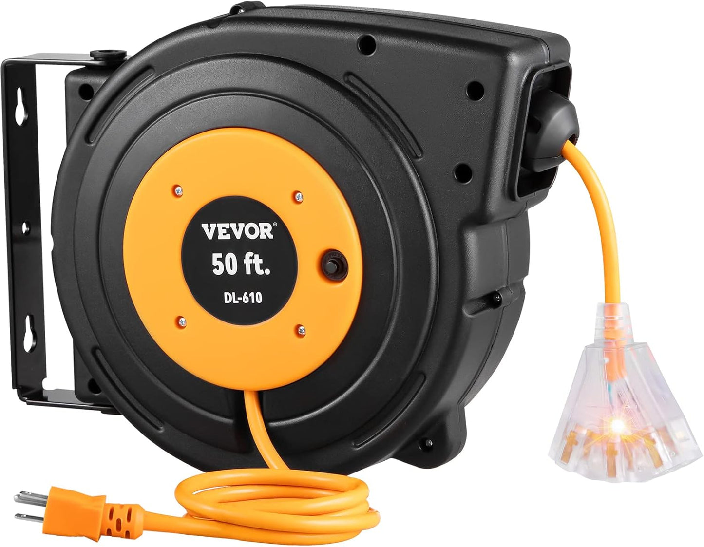 65FT Retractable Extension Cord Reel, Heavy Duty 12AWG/3C SJTOW Cord