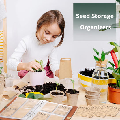 Garden Seed Storage Organizer Binder - 150 Resealable Seed Envelopes Brown Shell with 40 Sheet Protectors for Efficient Seed Packet Organization - Brown