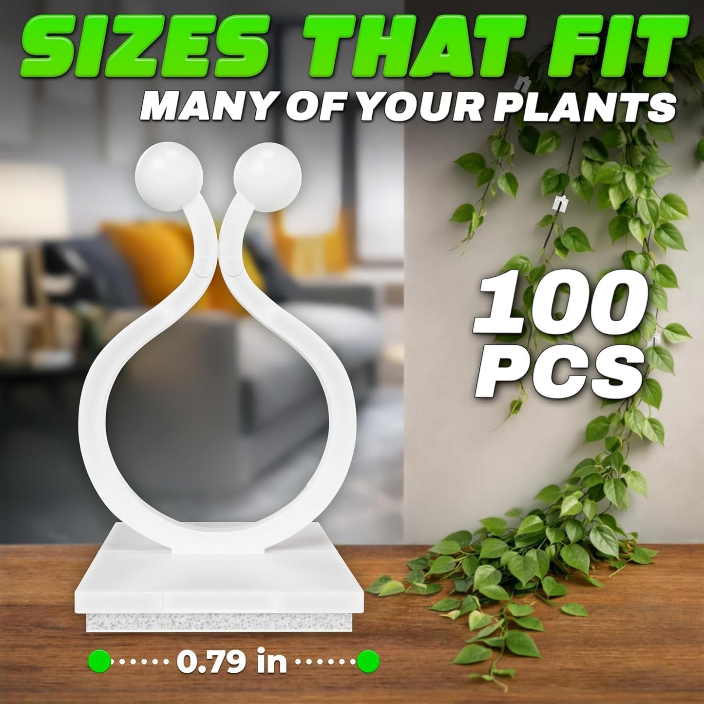 Plant Wall Clips for Climbing Plants 110 Pcs - Pothos Plant Climber Support, Large, Medium, Small Sizes Wall Clips for Support, Strong Self-Adhesive, For Indoor Plants, Cable Management & Plant Holder