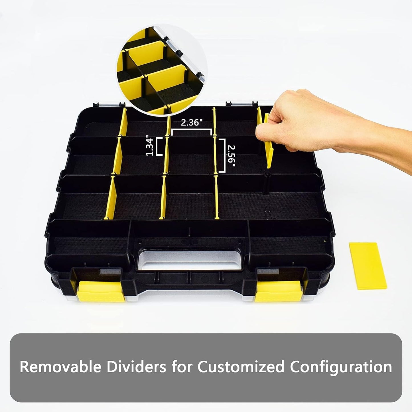 Small Parts Storage Case Tools Box Organizer Double Side 34 Compartments Hardware Organizers with Removable Plastic Dividers for Screws Nuts Nails Bolts