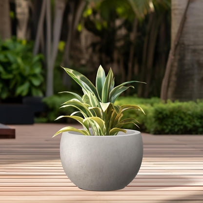 Large Round Bowl Vintage BRN Concrete Planter 19.9" Dia, Outdoor