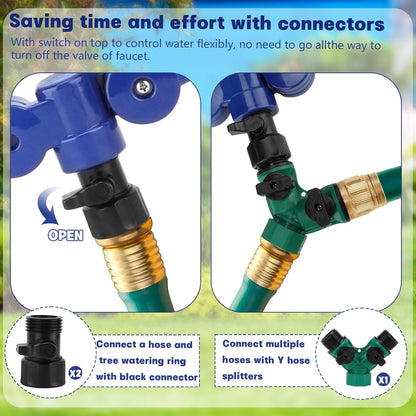 4 Pcs 360° Tree Water System Tree Root Watering Ring 13 Inch Circle Sprinkler Irrigation Slow Release Targeted Water with Y Hose Splitter for New Tree Outdoor Plants Raised Garden Beds (Green, Small)