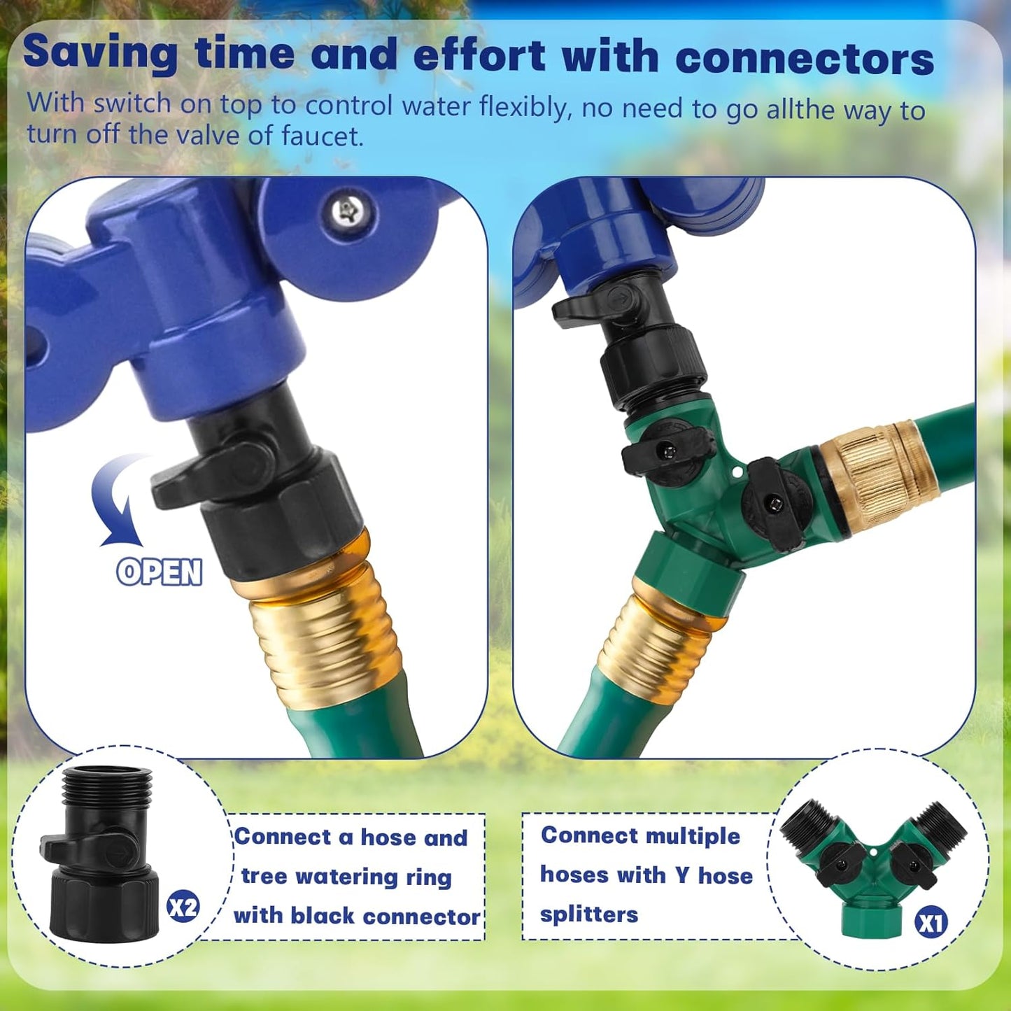 2Pcs 360° Tree Water System Tree Watering Ring 13 Inch Circle Sprinkler and Irrigation System Targeted Water with Y Hose Splitter for New Tree Outdoor Plants Raised Garden Beds Shrubs (Green, Small)