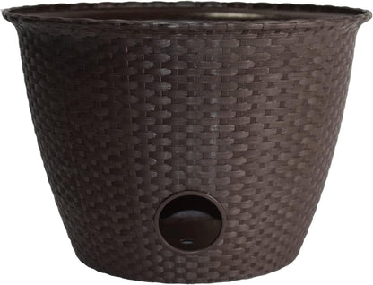 The HC Companies 18 inch Woven Garden Hose Holder, Lightweight UV-Resistant Plastic Water Hose Holder with 100-Foot Capacity, 2-Pack Water Hose Pots for Garden, Patio & Home Organization, Black