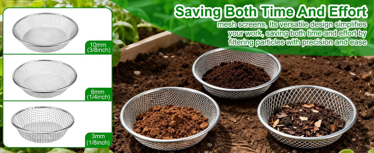 2 Pack Soil Sifter for Gardening - Rock Compost Sand Sifter Fits 5-Gallon Buckets 1/4 Inch & 1/8 Inch Mesh Sifting Screen Sieve for Gravel, Dirt, Sawdust with Repotting Mat