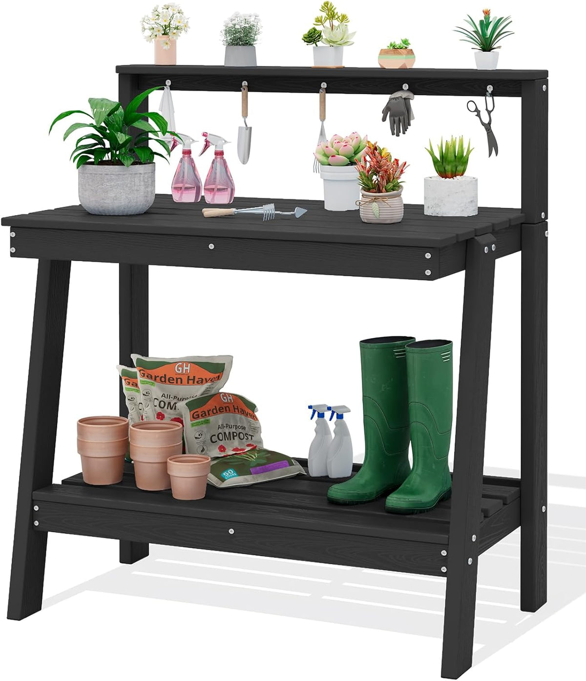 SERWALL Outdoor Potting Bench with Removeable Sink,Rot-Resistant HDPE Potting Table for Outside Gardening, All Weather Use - Gray