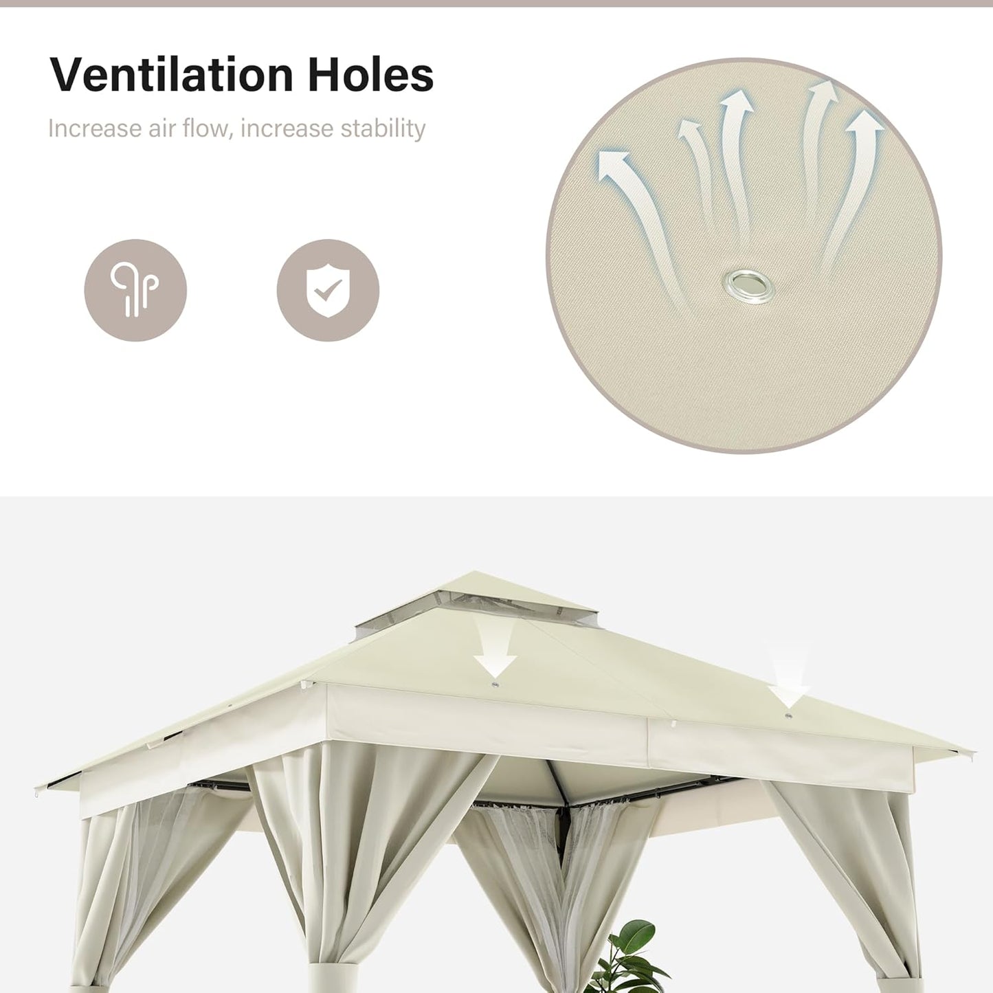 10x20 Gazebo Canopy with 100FT String Lights, Metal Heavy Duty Patio Canopy Tent with Double Roofs, Mosquito Nettings and Privacy Screens for Backyard, Garden, Lawn, Gray