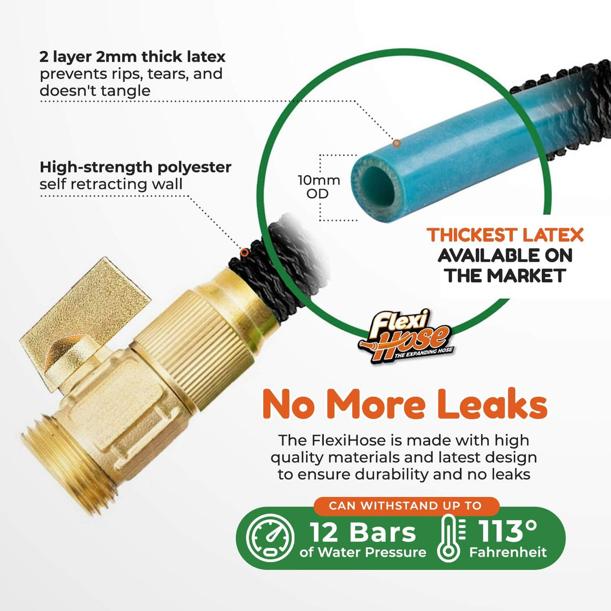 Flexi Hose Lightweight Expandable Garden Hose, 150FT -Retractable Garden Hose, Water Hose - No-Kink Flexibility, 3/4 Inch Solid Brass Fittings and Double Latex Core