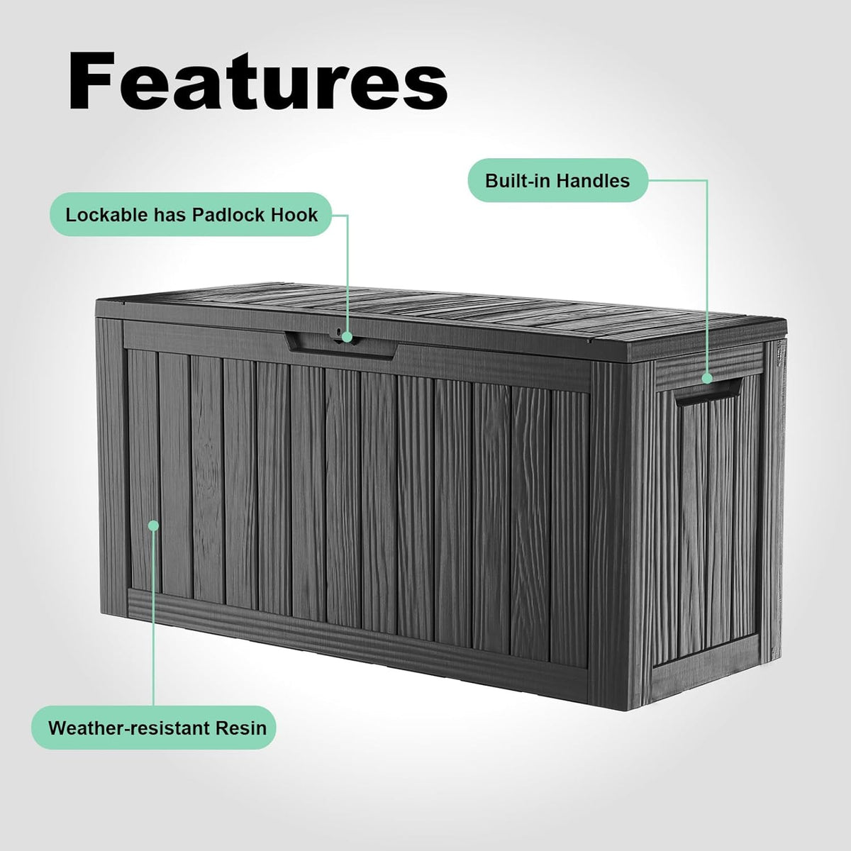 30 Gallon Outdoor Deck Box, Lockable Waterproof Outdoor Storage Boxes For Garden Tools,Indoor Cushions,Accessories Outside Storage Resin Weatherproof Container(Black)