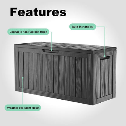 30 Gallon Outdoor Deck Box, Lockable Waterproof Outdoor Storage Boxes For Garden Tools,Indoor Cushions,Accessories Outside Storage Resin Weatherproof Container(Black)