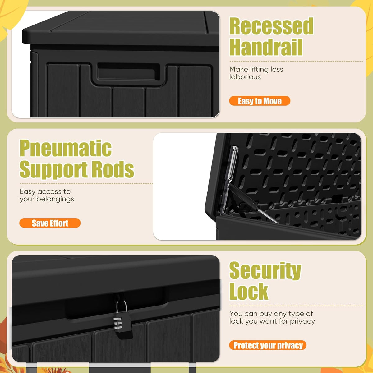 30 Gallon Resin Deck Box Waterproof Outdoor Storage Box for Patio Furniture Pool Accessories Indoor Storage for Cushion Garden Tools (30 Gallon, Black)