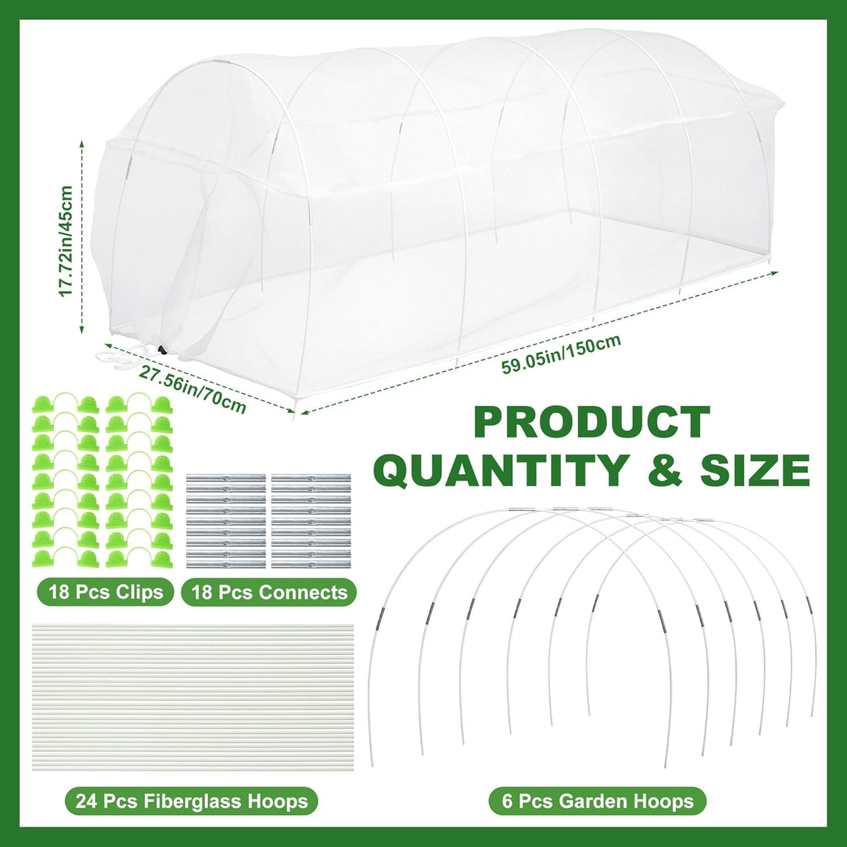 2 Set Garden Netting Kit for Raised Beds 4.9x2.3x1.5 ft Ultra Fine Mesh Plant Cover with Garden Hoops Drawstring & Clips Insect Netting Pest Barrier Screen for Vegetables Fruits Protection