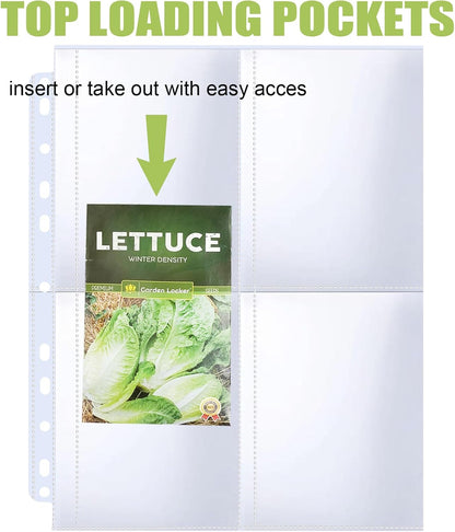 MUQING Seed Storage Organizer Binder, Holds 200 Seed Packets with Flip-Top Lid Sleeves, 50 Pages + 12 Monthly Cards + 4-Season Color-Coded Dividers, Faux Leather Seed Keeper Book for Gardeners (Green)
