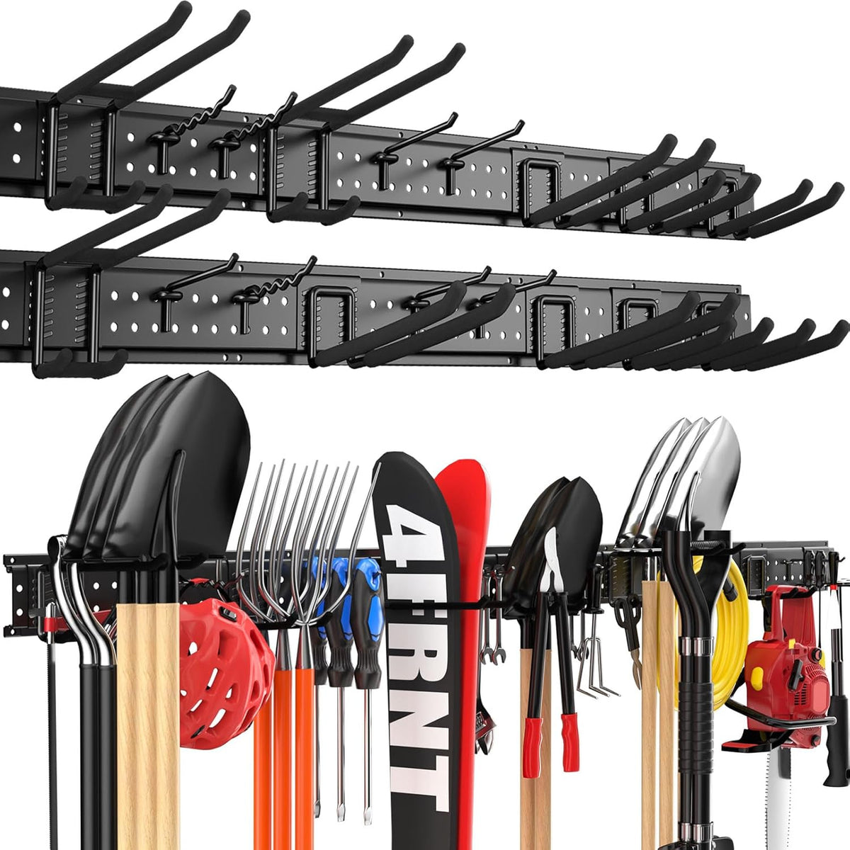 Garage Tool Organizer Wall Mount 48 inches with 10 Adjustable Heavy-Duty Hooks, Garage Organization, Garden Tool Storage Rack, Yard, and Shed, Holds Up to 400 lbs