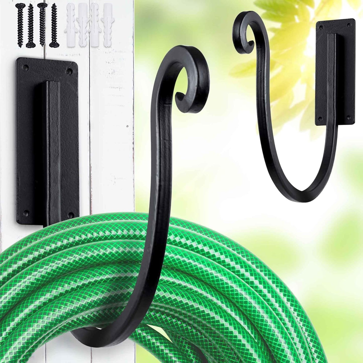 Hose Holders Wall Mount - Heavy-Duty Metal Garden Hose Hanger for Outside - Rust-Proof Hanging Hose Rack Hook Mount for Water Hose (2PCS)