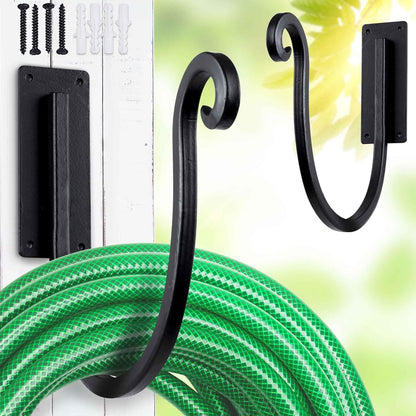 Hose Holders Wall Mount - Heavy-Duty Metal Garden Hose Hanger for Outside - Rust-Proof Hanging Hose Rack Hook Mount for Water Hose (2PCS)