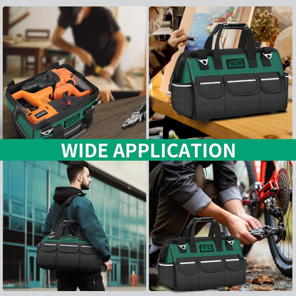 GrenPRO Garden Tool Bag Molded Bottom, Heavy Duty Tool Tote Toolbox with 10 Pockets, Reinforced & Top Snap Closure for Gardening Tools Storage, Dark Green(Tools Not Included)