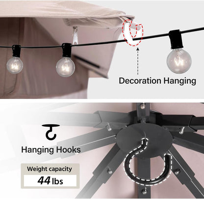 10x20 Gazebo Canopy with 100FT String Lights, Metal Heavy Duty Patio Canopy Tent with Double Roofs, Mosquito Nettings and Privacy Screens for Backyard, Garden, Lawn, Gray