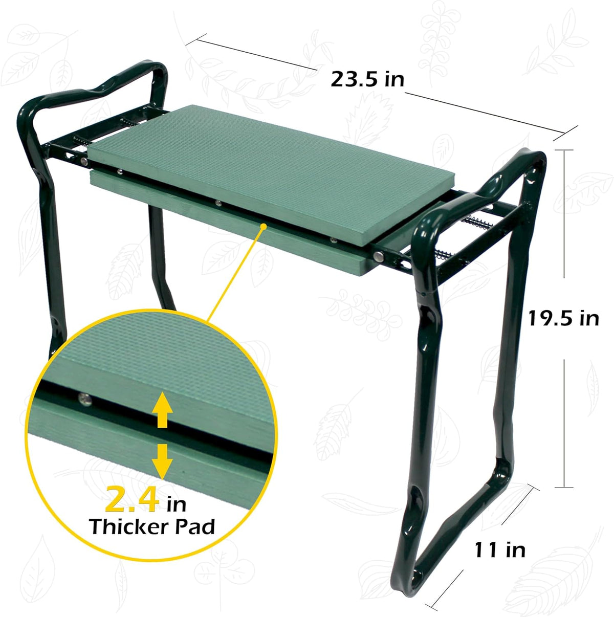 MaxWorks 50921 Folding Garden Kneeler Stool with 8 inch Wide Kneeling Pad, with 1 Tools Pouch for Planting and Gardening