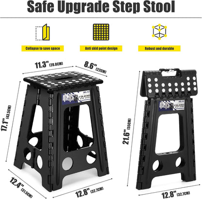 Folding Step Stool 13 Inch,300 Lbs Step Stool for Adults Black