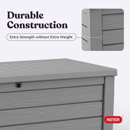 Keter 150 Gallon Resin Large Deck Box Organization and Storage Box for Patio, Outdoor Cushions, Garden Tools, Brown