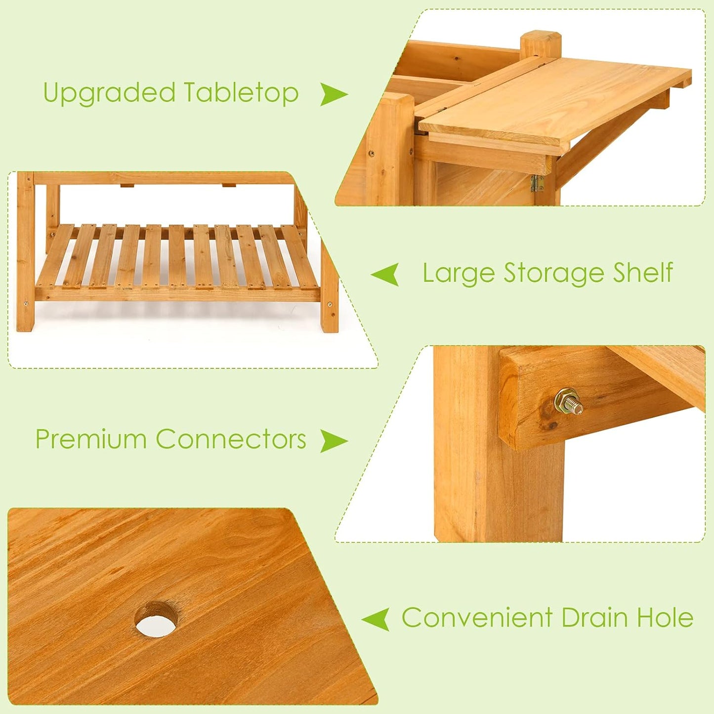 Giantex Wood Raised Garden Bed w/Folding Drop-Leaf Potting Table, Planter Box for Flower Herb Vegetable Fruit, Indoor Outdoor Elevated Raised Beds for Gardening, Backyard, Patio, Balcony
