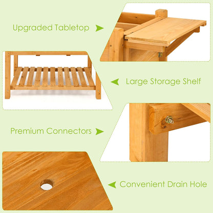 Giantex Wood Raised Garden Bed w/Folding Drop-Leaf Potting Table, Planter Box for Flower Herb Vegetable Fruit, Indoor Outdoor Elevated Raised Beds for Gardening, Backyard, Patio, Balcony
