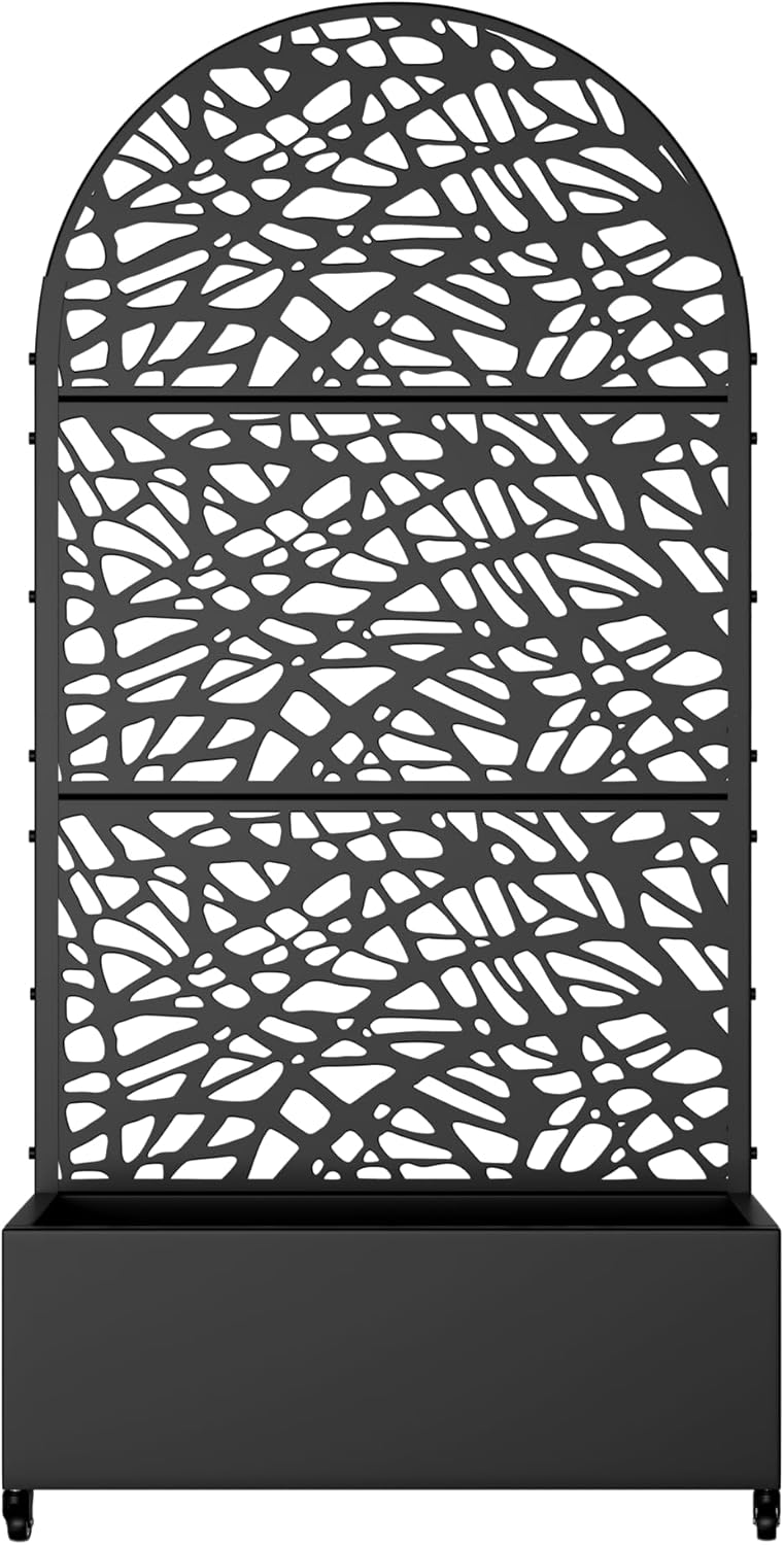 Casaphoria Metal Raised Garden Bed with Trellis and Wheels, 72"x47"x16" Planter Box for Climbing Plants, Vegetables & Vines, Features Drainage Holes and Privacy Screen (Black-Louver) - Colors D