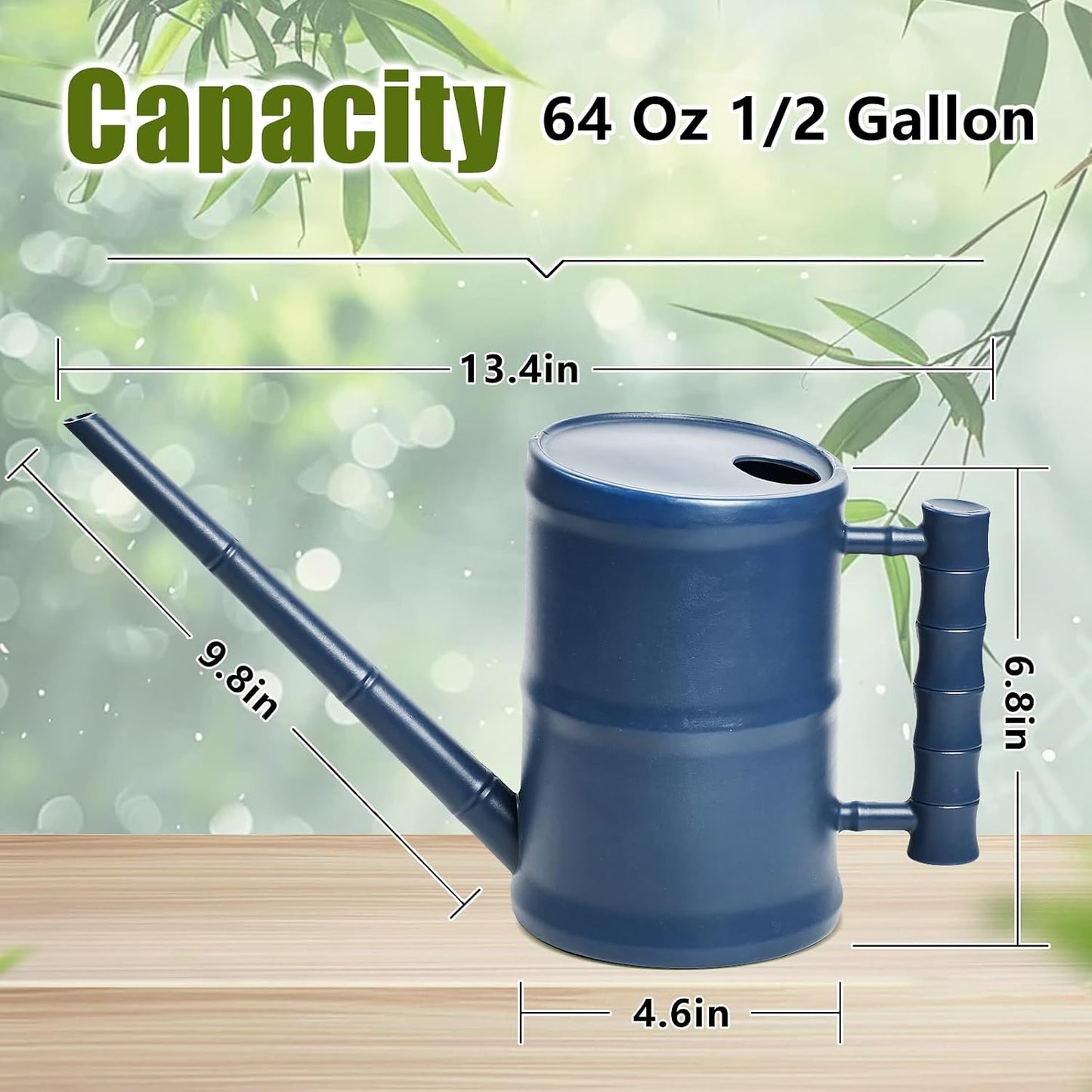 Watering Can for Outdoor Indoor Plants - Small Plastic Home Garden - with Long Spout - Blue - 64 Oz - 1/2 Gallon