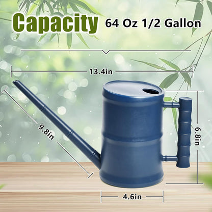 Watering Can for Outdoor Indoor Plants - Small Plastic Home Garden - with Long Spout - Blue - 64 Oz - 1/2 Gallon