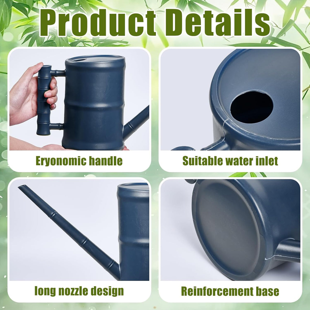 Watering Can for Outdoor Indoor Plants - Small Plastic Home Garden - with Long Spout - Blue - 64 Oz - 1/2 Gallon