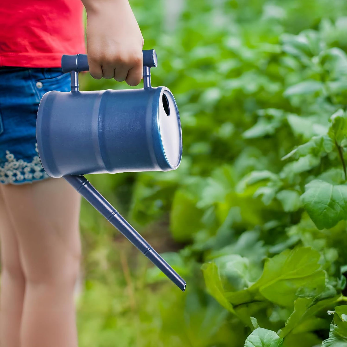 Watering Can for Outdoor Indoor Plants - Small Plastic Home Garden - with Long Spout - Blue - 64 Oz - 1/2 Gallon