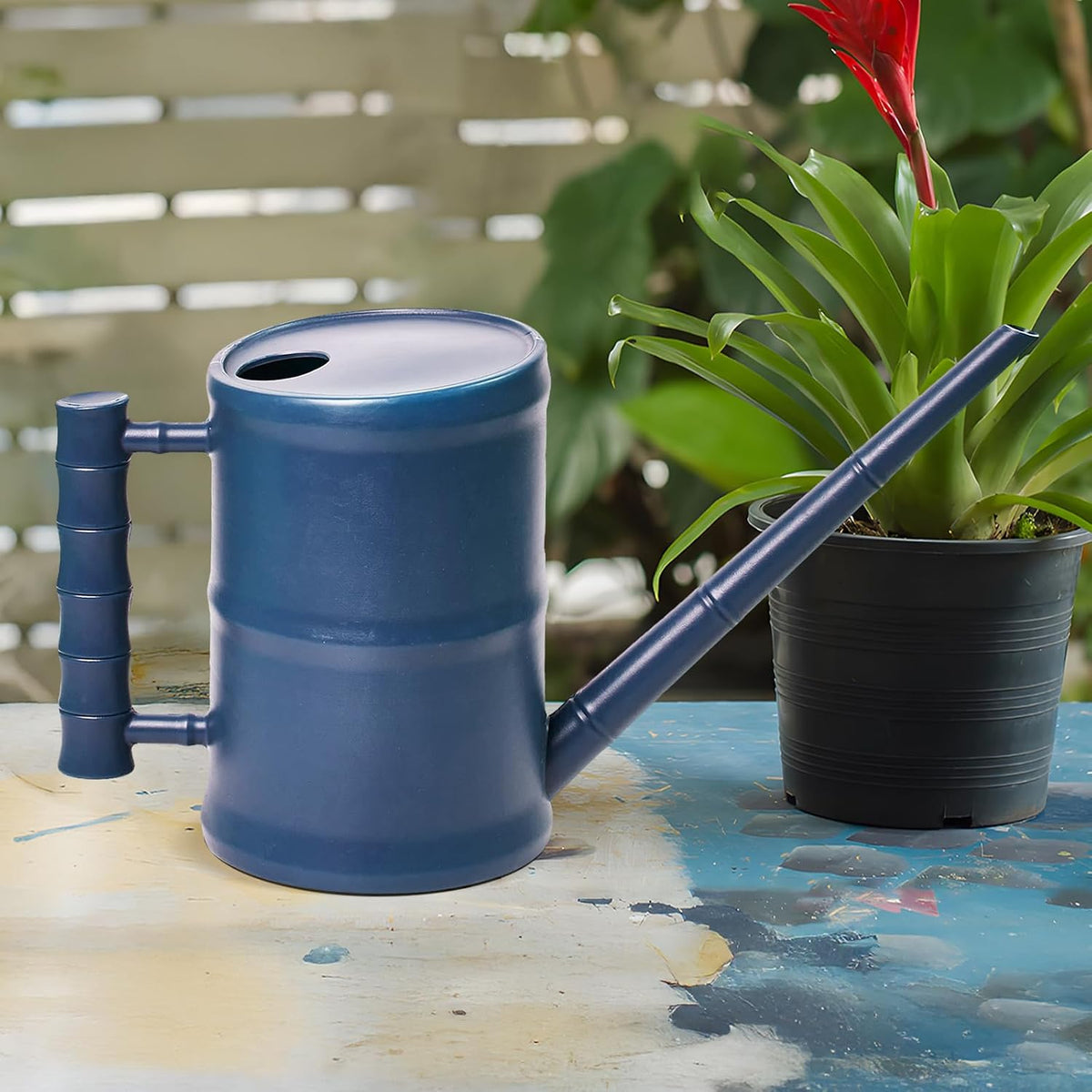 Watering Can for Outdoor Indoor Plants - Small Plastic Home Garden - with Long Spout - Blue - 64 Oz - 1/2 Gallon