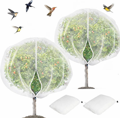 2Pcs 10X10ft Fruit Tree Netting Covers for Birds and Squirrels –Bird Nets for Fruit Trees with Zipper and Drawstring, Extra Large Durable Mesh Garden Netting to Protect Fruit Trees