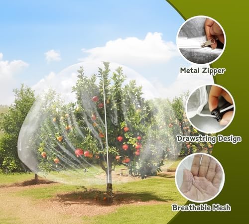 2Pcs 10X10ft Fruit Tree Netting Covers for Birds and Squirrels –Bird Nets for Fruit Trees with Zipper and Drawstring, Extra Large Durable Mesh Garden Netting to Protect Fruit Trees
