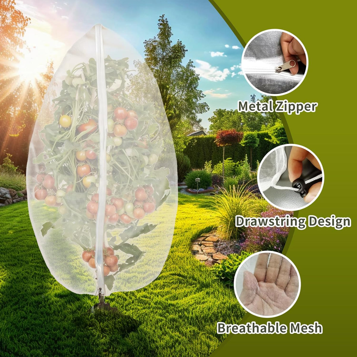 2Pcs 10X10ft Fruit Tree Netting Covers for Birds and Squirrels –Bird Nets for Fruit Trees with Zipper and Drawstring, Extra Large Durable Mesh Garden Netting to Protect Fruit Trees