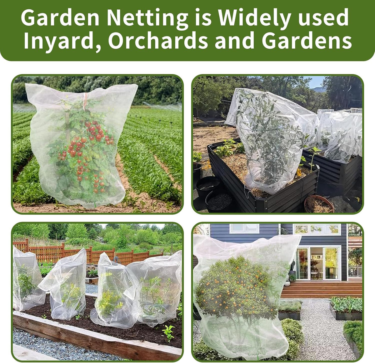 2Pcs 10X10ft Fruit Tree Netting Covers for Birds and Squirrels –Bird Nets for Fruit Trees with Zipper and Drawstring, Extra Large Durable Mesh Garden Netting to Protect Fruit Trees