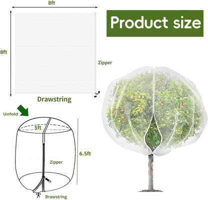 2Pcs 10X10ft Fruit Tree Netting Covers for Birds and Squirrels –Bird Nets for Fruit Trees with Zipper and Drawstring, Extra Large Durable Mesh Garden Netting to Protect Fruit Trees