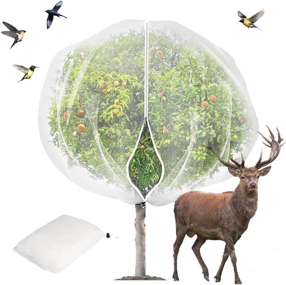 2Pcs 10X10ft Fruit Tree Netting Covers for Birds and Squirrels –Bird Nets for Fruit Trees with Zipper and Drawstring, Extra Large Durable Mesh Garden Netting to Protect Fruit Trees